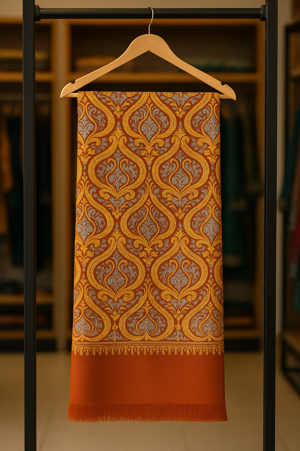 Carrot Aari Embroidered Pashmina Shawl