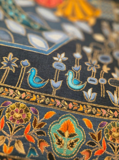 Teal Blue Mughal Darbar Minakari Shawl - Premium Kaani Pashmina Shawl