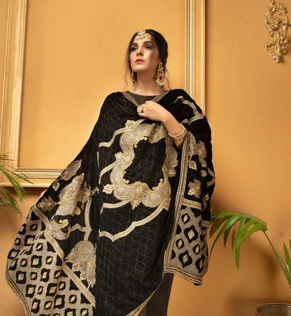 Velvet embroidered shawl