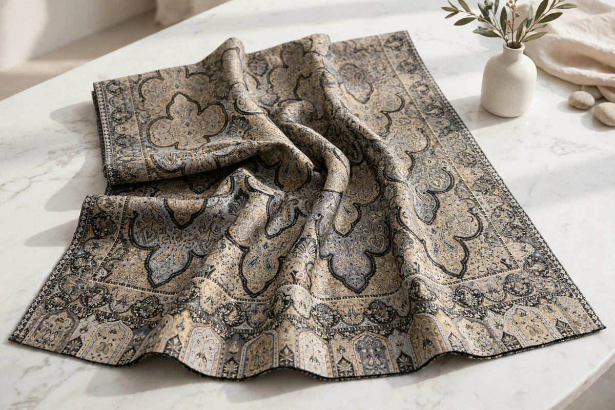 Luxury Black Gold Kani Silk Pashmina Shawl with Zari | Handmade Kashmiri Jama Shawl