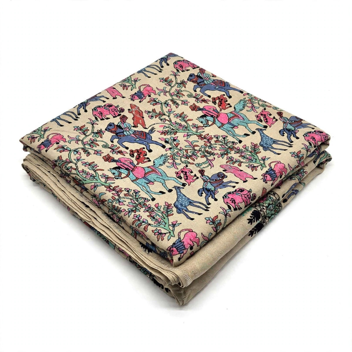 Noor - Beige Shikargah Kalamkari Pashmina Shawl