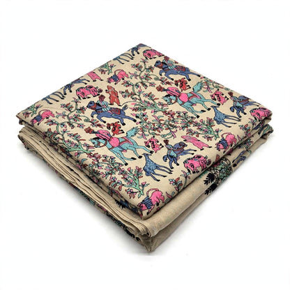 Noor - Beige Shikargah Kalamkari Pashmina Shawl