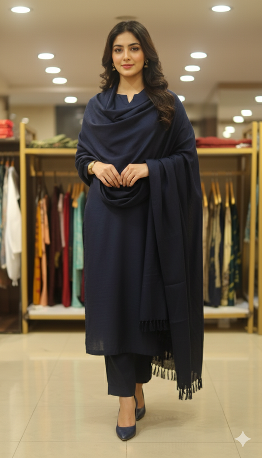 Classic Navy Blue Plain Pashmina Shawl