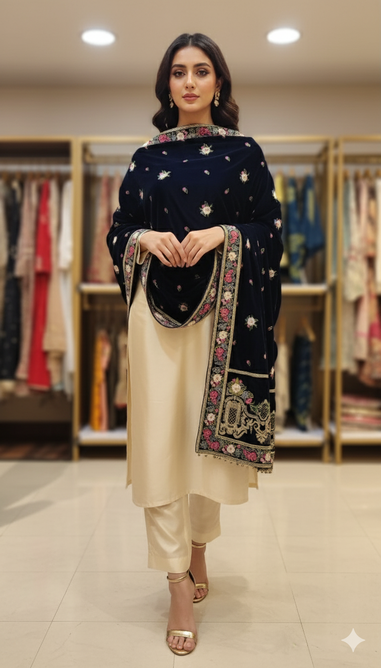 Midnight Velvet Embroidered Shawl