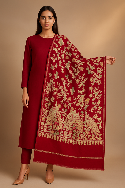 Peacock embroidery shawl