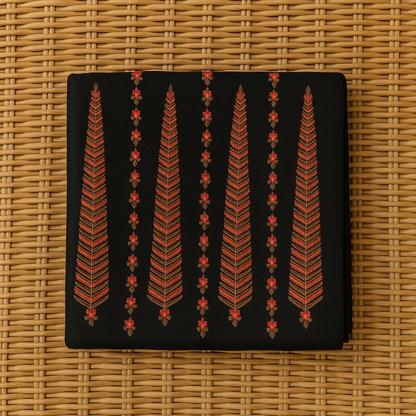 Black Karandi Embroidered Shawl Rust & Red Vertical Motif Design