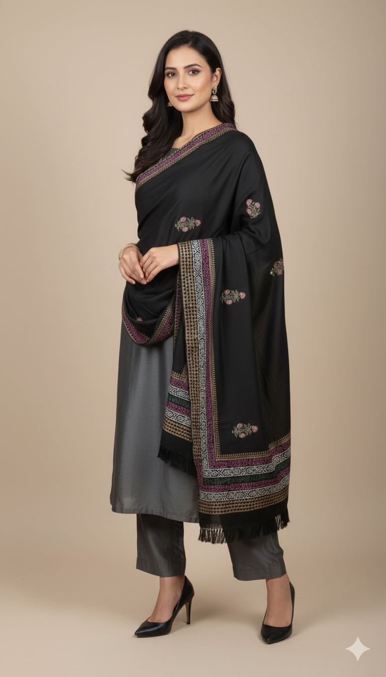 Luxury Block Print Pashmina Shawl