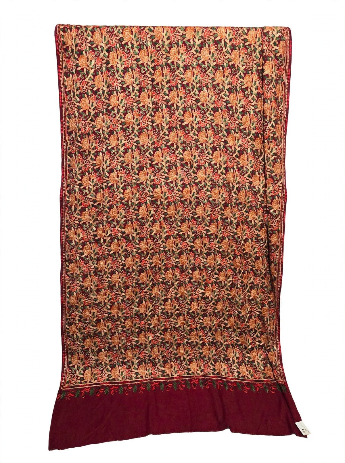 Embroidered Burgundy Pashmina Shawl - Heirloom Kashmiri Aari Work