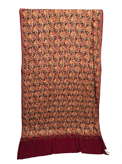 Embroidered Burgundy Pashmina Shawl - Heirloom Kashmiri Aari Work