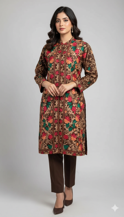 Luxury Kashmiri Embroidered Pashmina Jacket with Inner