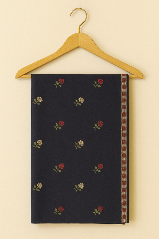Navy Blue Pashmina Shawl  Floral Embroidery with Border Detailing