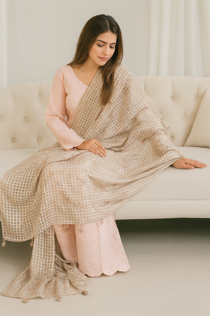 Elegant Embroidered Lawn Dupatta  Subtle Floral Grace