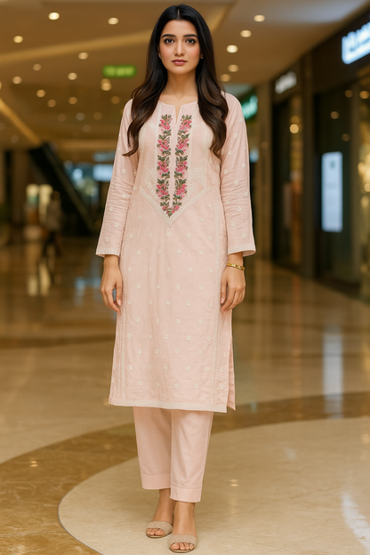 Baby Pink Embroidered Lawn 2-Piece Suit
