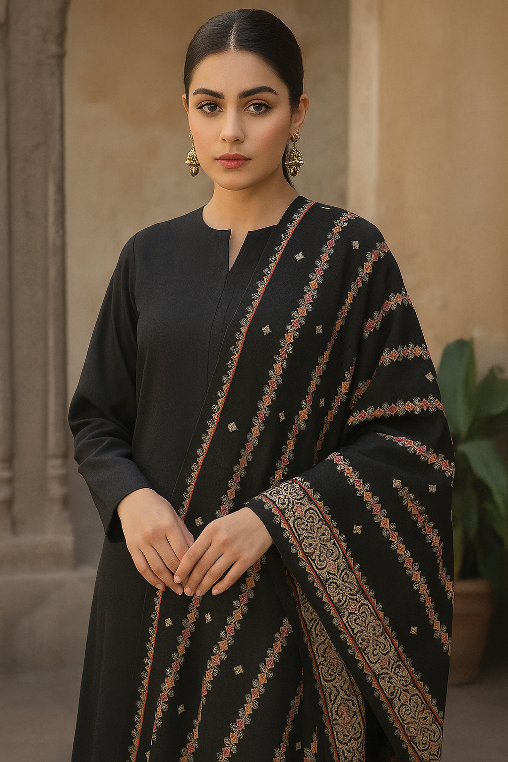 Black Karandi Embroidered Shawl