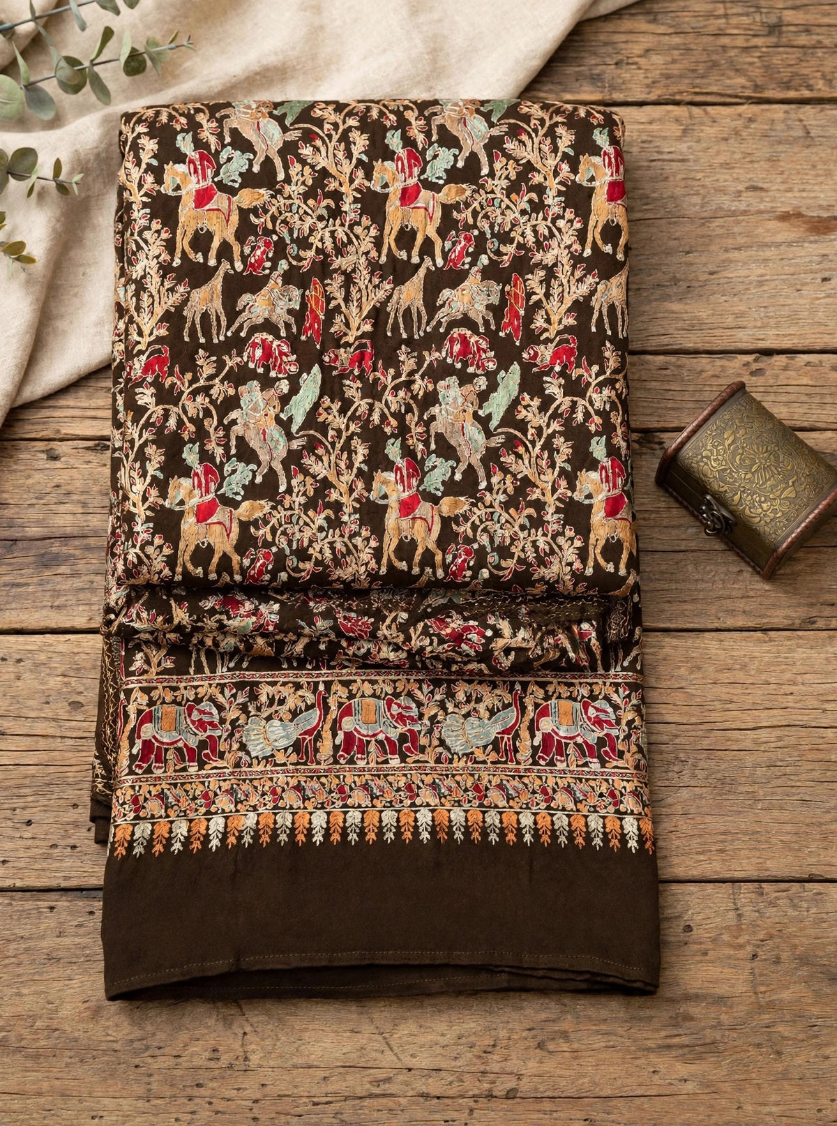 Brown Shikargah Pashmina Shawl with Nalki Embroidery