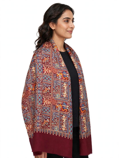 Maroon Mughal Garden Pashmina Shawl