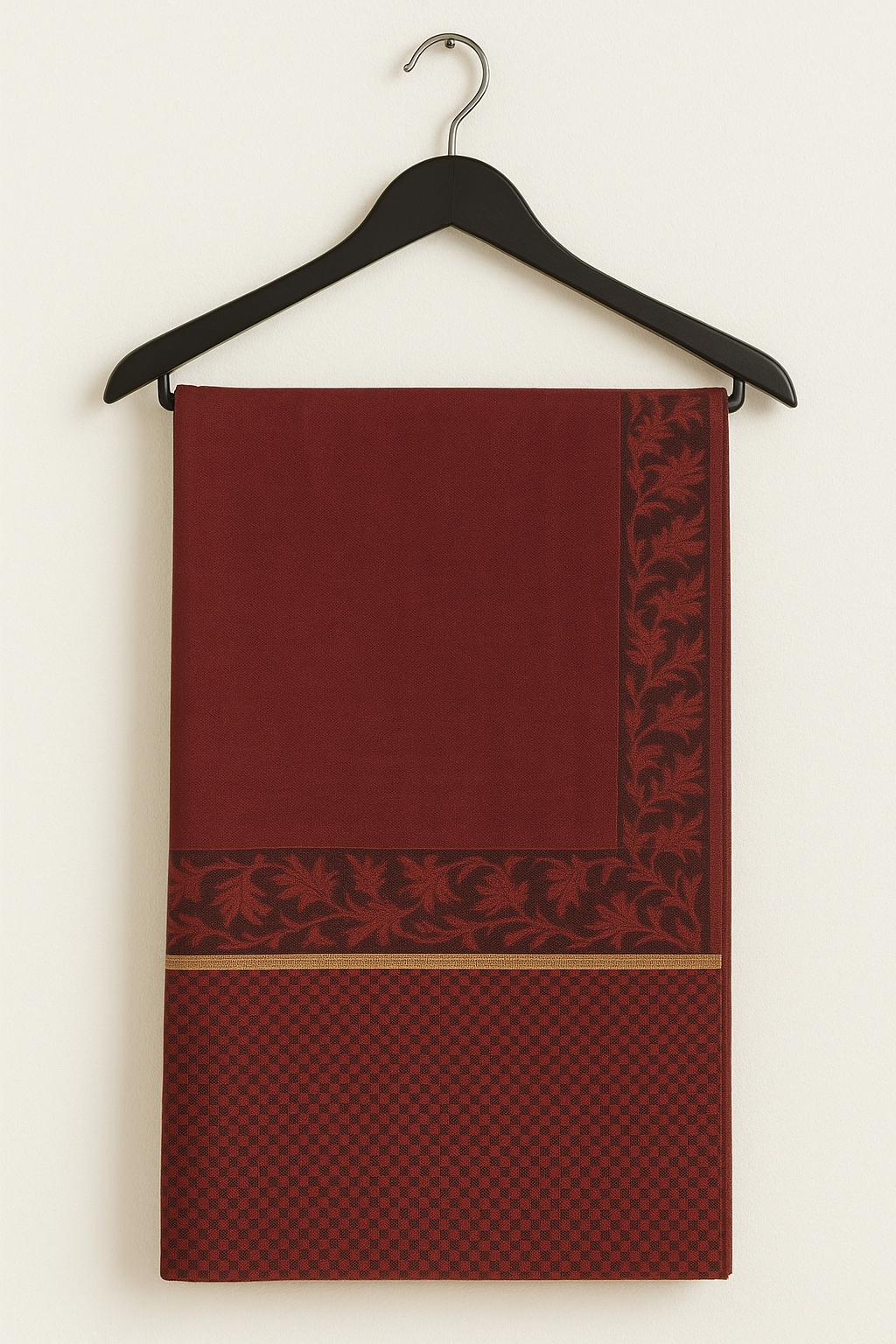 Luxury Pashmina Jacquard Shawl  Maroon with Golden Border
