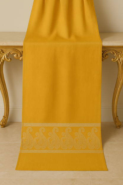 Luxury Mustard Yellow Pashmina Shawl with Jacquard Paisley Border
