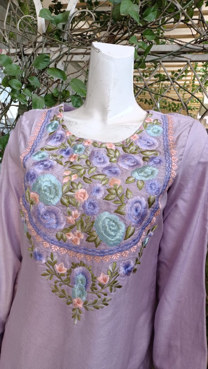 Embroidered Cotton Salwar Kameez Set | Machine Embroidery Neckline & Sleeves