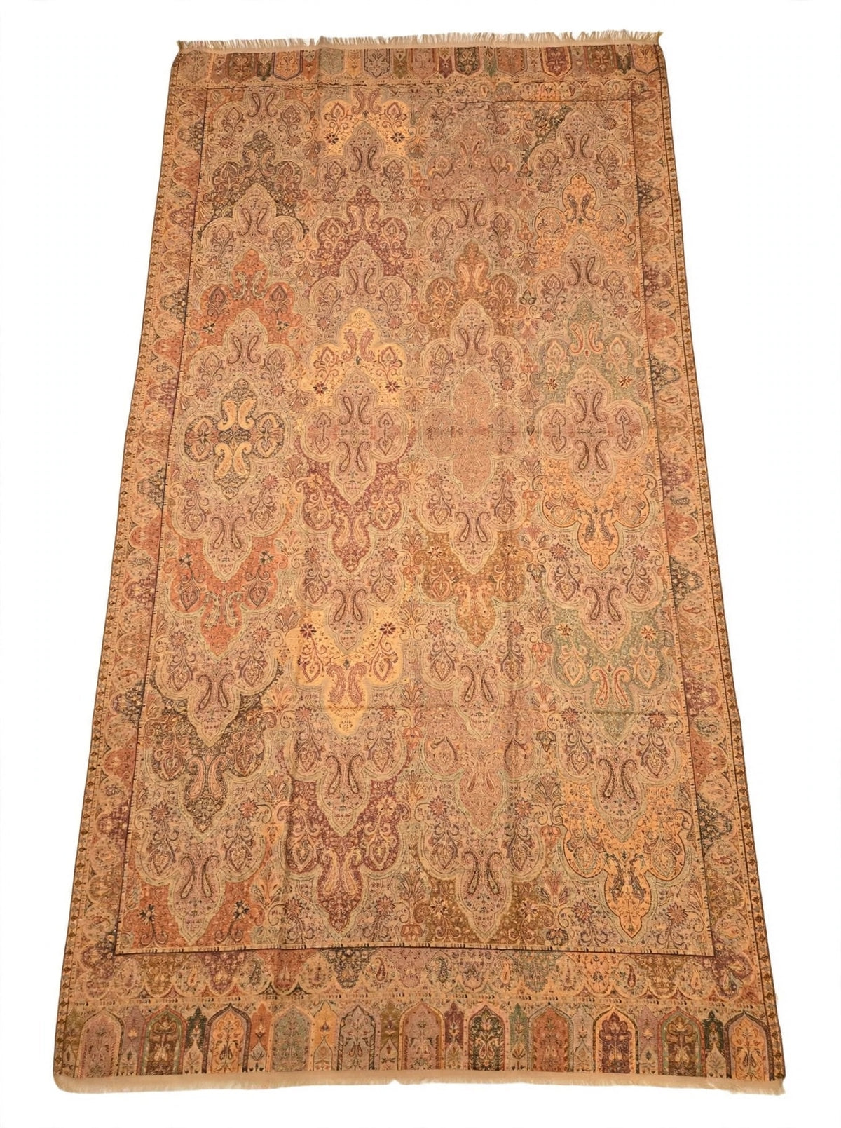 Reversible Kani Silk Zari Shawl - Beige Gold Paisley Pashmina Wrap