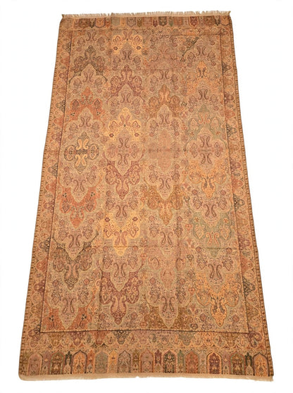 Reversible Kani Silk Zari Shawl - Beige Gold Paisley Pashmina Wrap