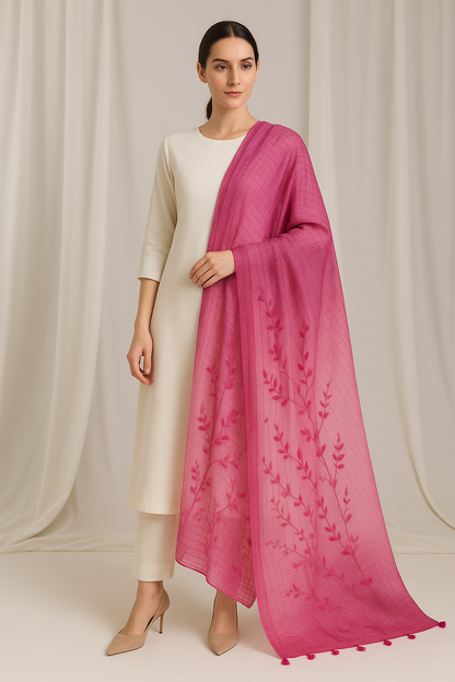 Pink Lawn Embroidered Dupatta