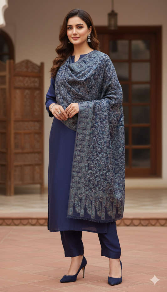 Mini Kani Stole – Blue Elegance