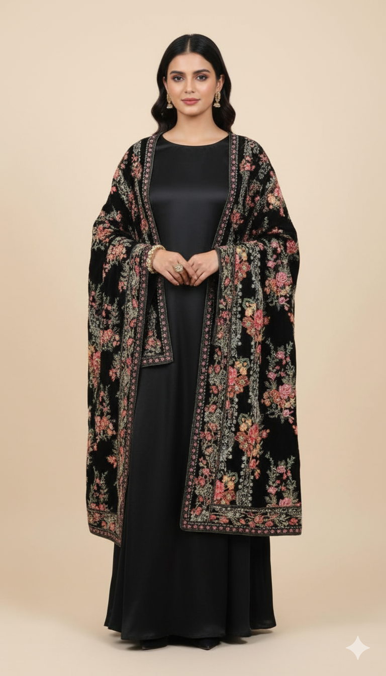 luxurious embroidered velvet shawl