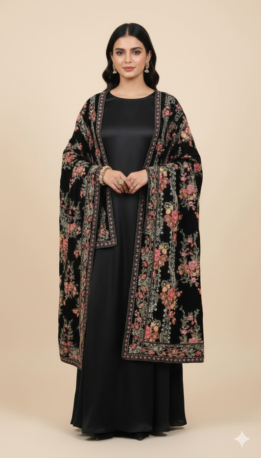 luxurious embroidered velvet shawl