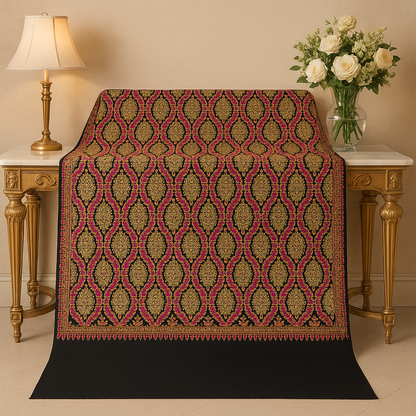 Luxury Pashmina Shawl – Golden & Pink Hand Embroidery on Black