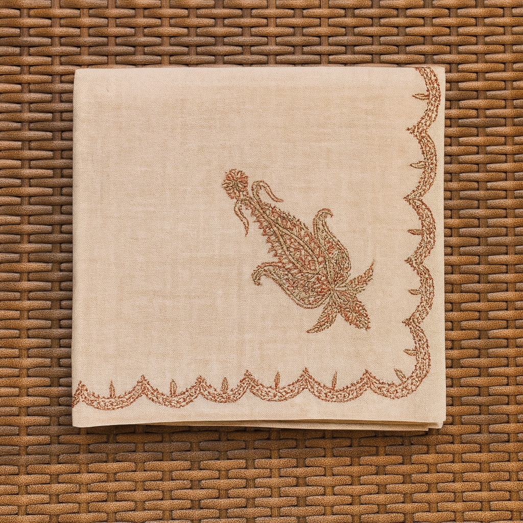 Elegant Beige Pashmina Shawl with Delicate Border Embroidery