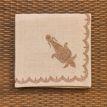 Elegant Beige Pashmina Shawl with Delicate Border Embroidery