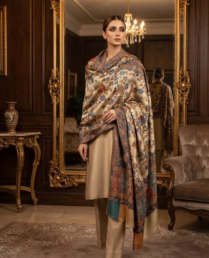 Moonlight Kani Silk Shawl, Wedding Wrap Perfect Gift Made in Kashmir