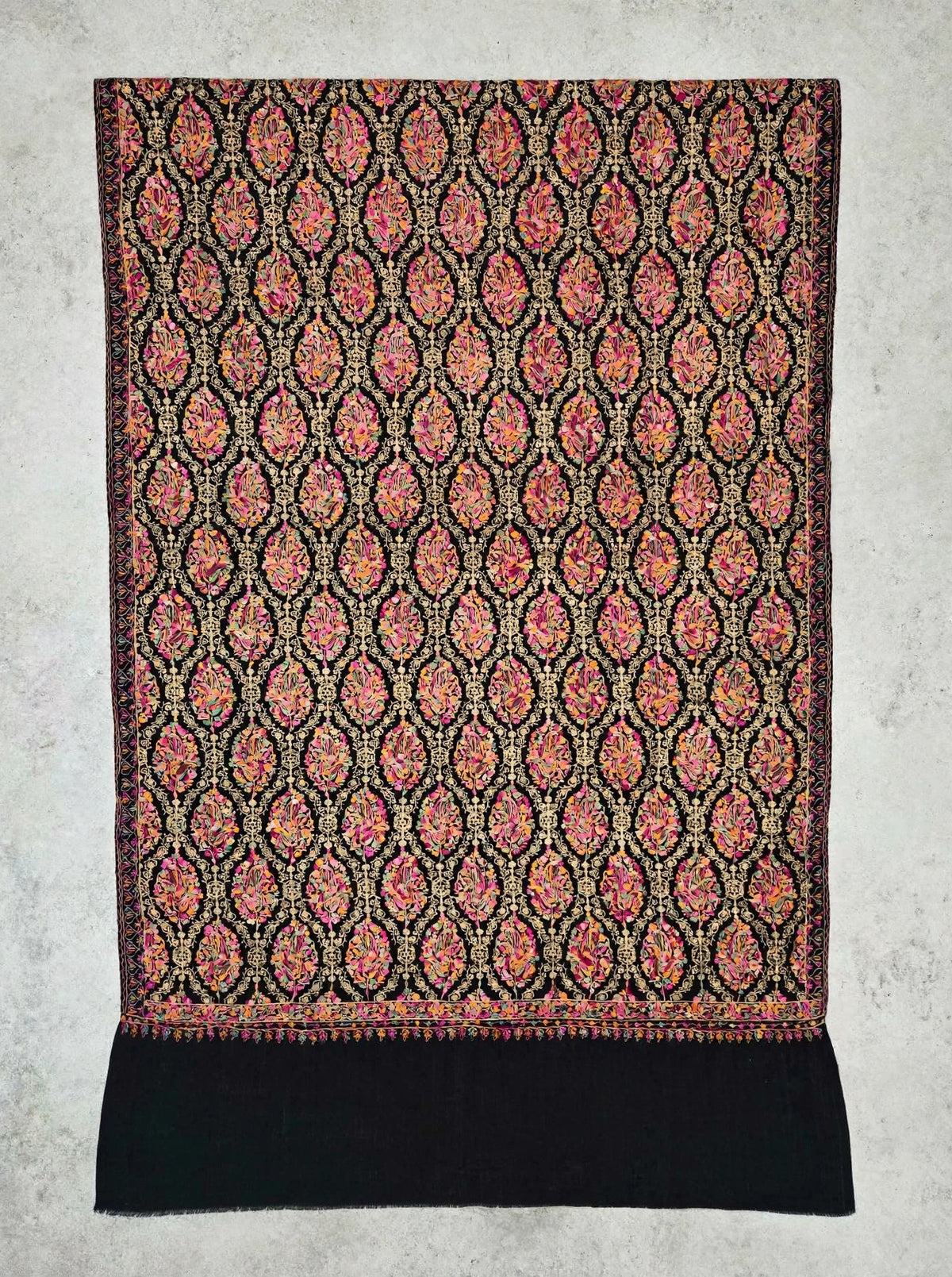 Black Pashmina Shawl with Multicolor Aari Embroidery