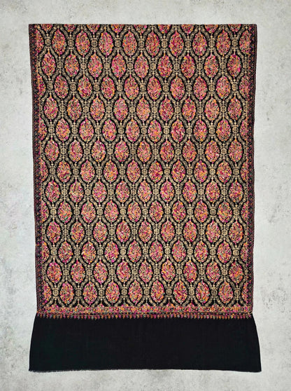 Black Pashmina Shawl with Multicolor Aari Embroidery