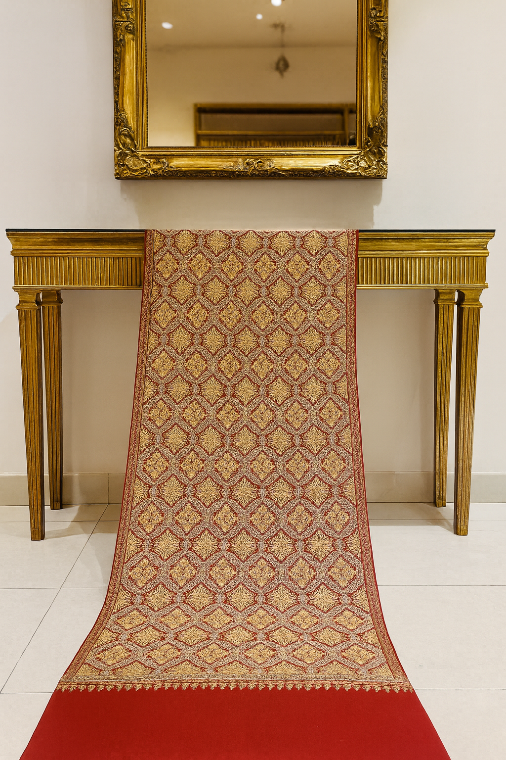 Luxury Red & Gold Handwoven Pashmina Shawl