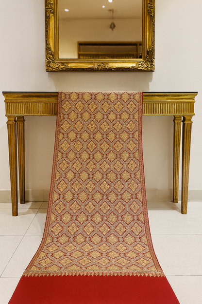 Luxury Red & Gold Handwoven Pashmina Shawl