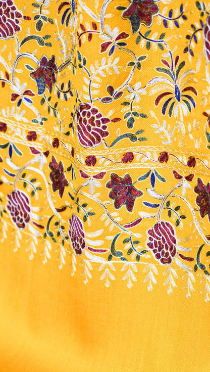 Mustard Pashmina Shawl with Traditional Kalamkar Embroidery
