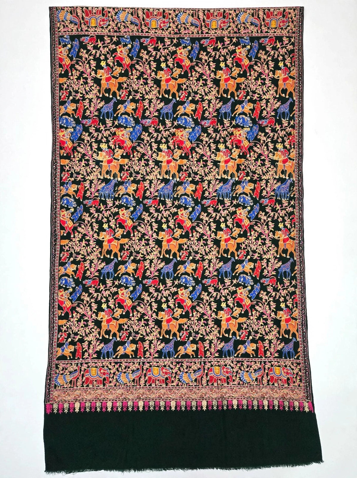 Bottle Green Shikargah Pashmina Shawl | Pure Pashmina Nalki Embroidery | Luxury Wrap