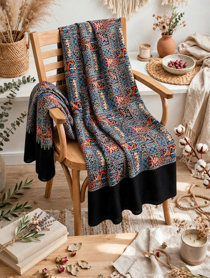 Noir Heritage - Handmade Kani Pashmina Shawl | Black Mughal