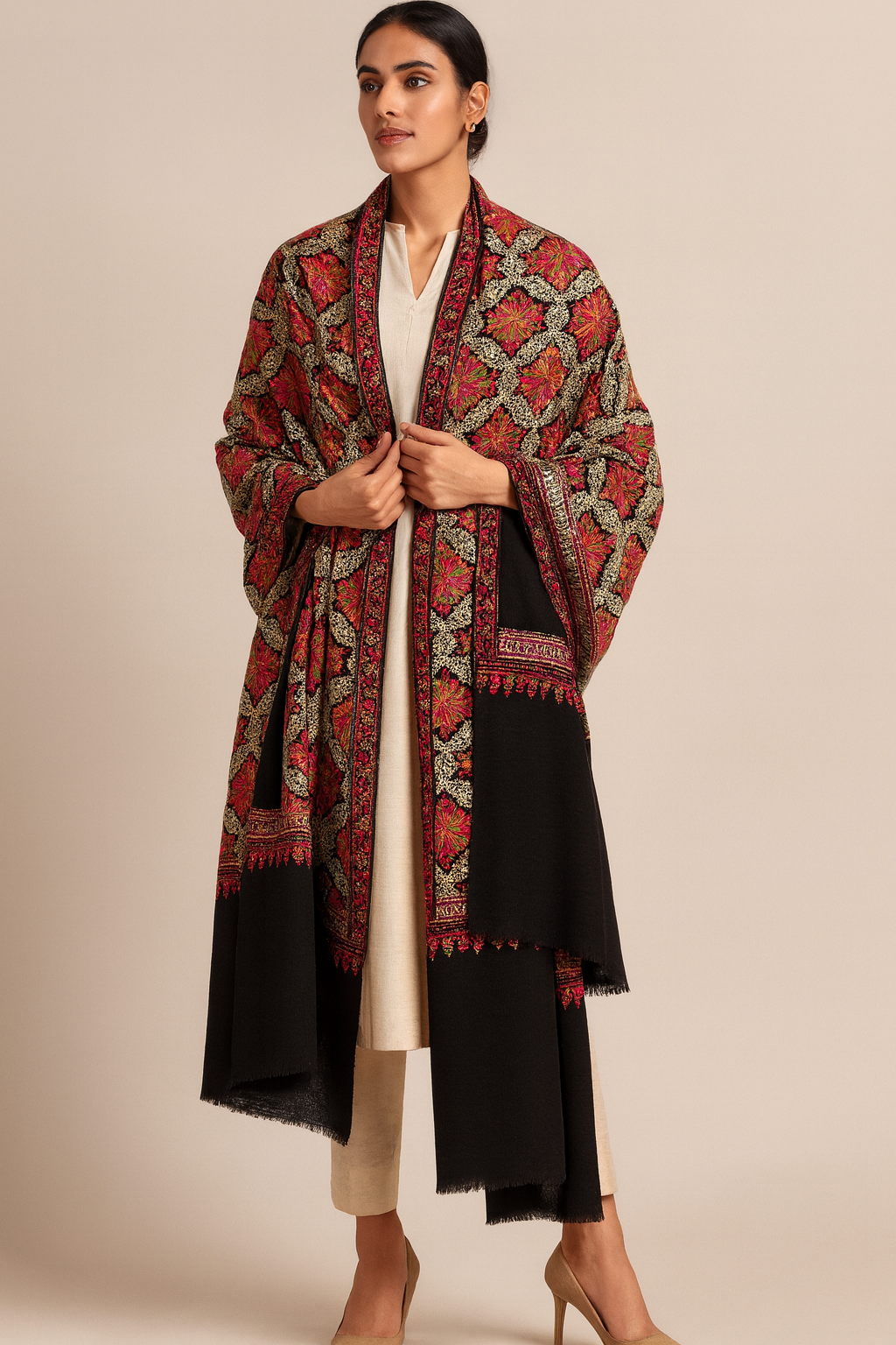 Luxury Hand-Embroidered Pashmina Shawl Timeless Elegance