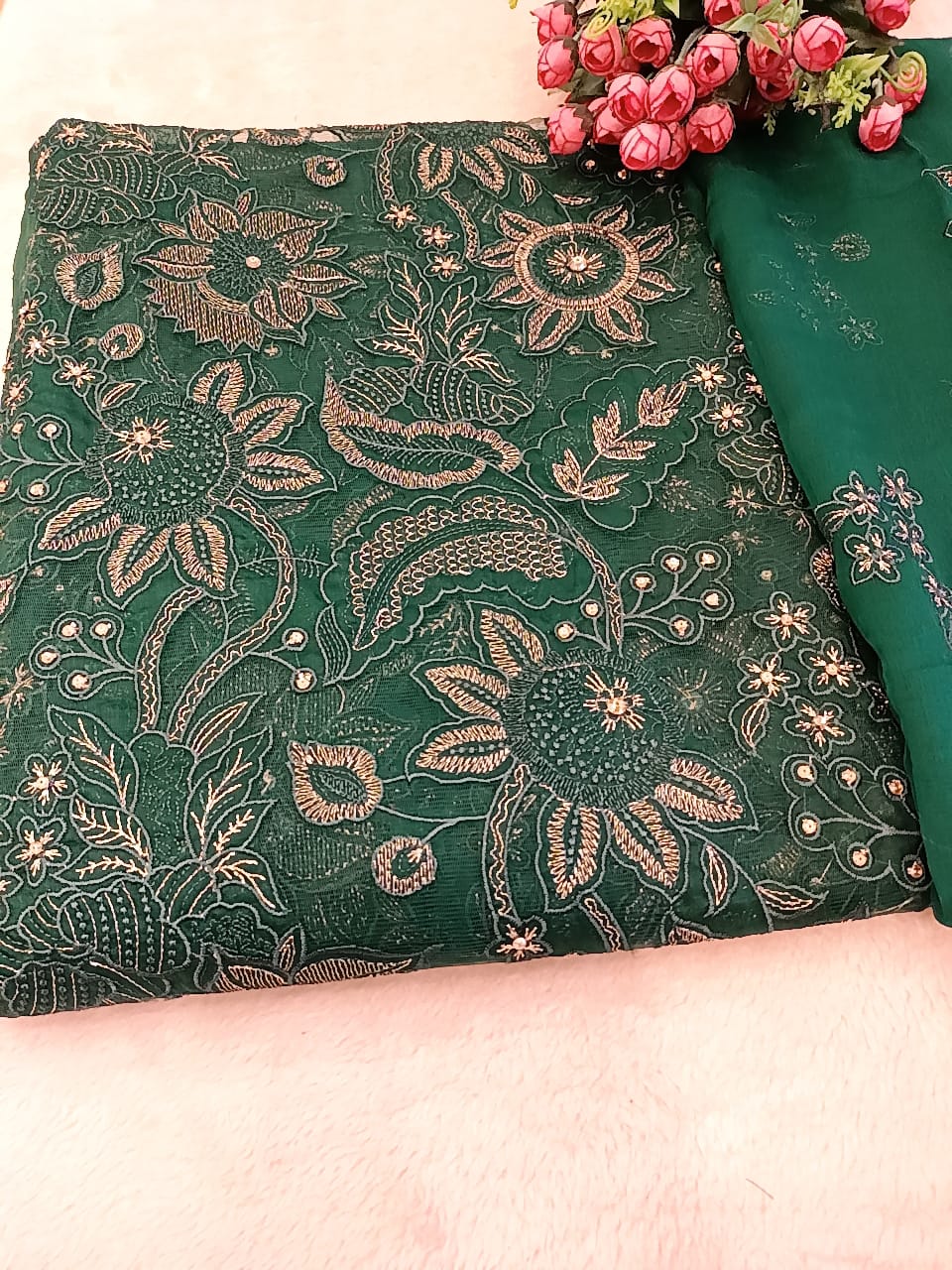 Emerald Laser-Cut Embroidered Ensemble