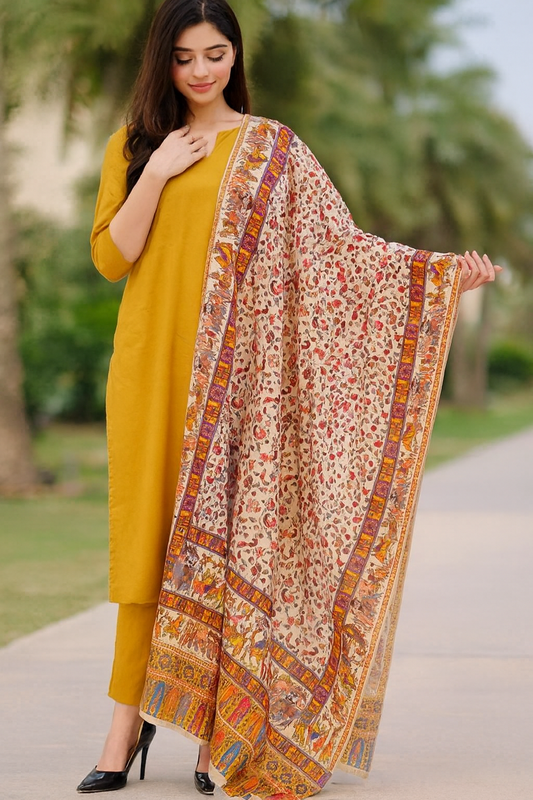 Vintage-Inspired Printed Pashmina Shawl Multicolor