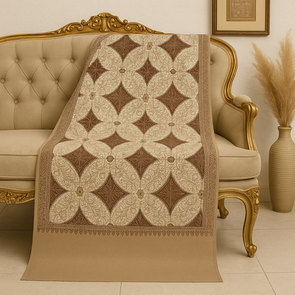 Luxury Pashmina Shawl – Brown & Beige Ornamental Pattern