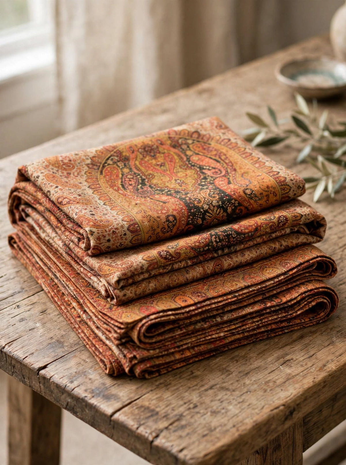 Heritage Jama Silk Zari Shawl Rust Orange & Gold Paisley Work