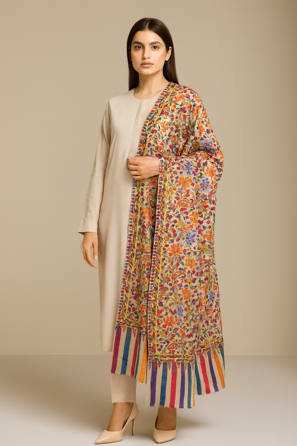 Printed aar embroidery  Pashmina Shawl