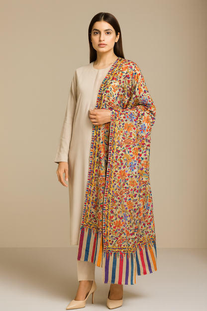 Printed aar embroidery  Pashmina Shawl
