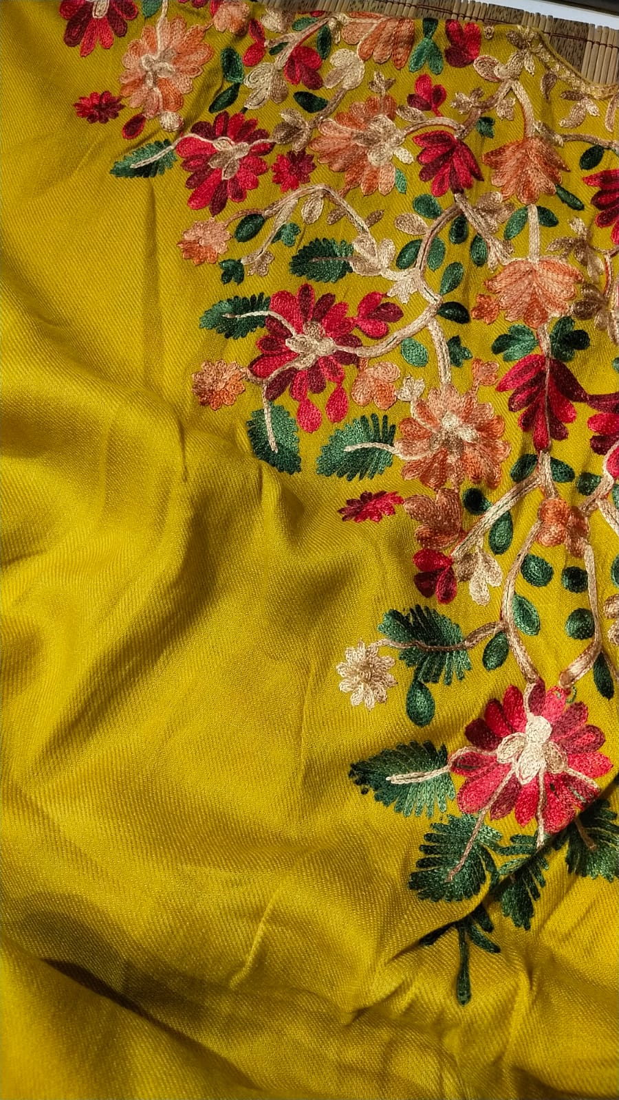 The Saffron Bloom: Embroidered Pashmina Kaftan