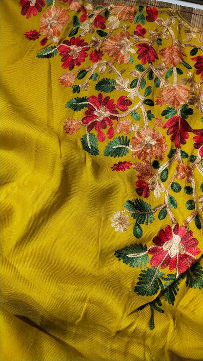The Saffron Bloom: Embroidered Pashmina Kaftan