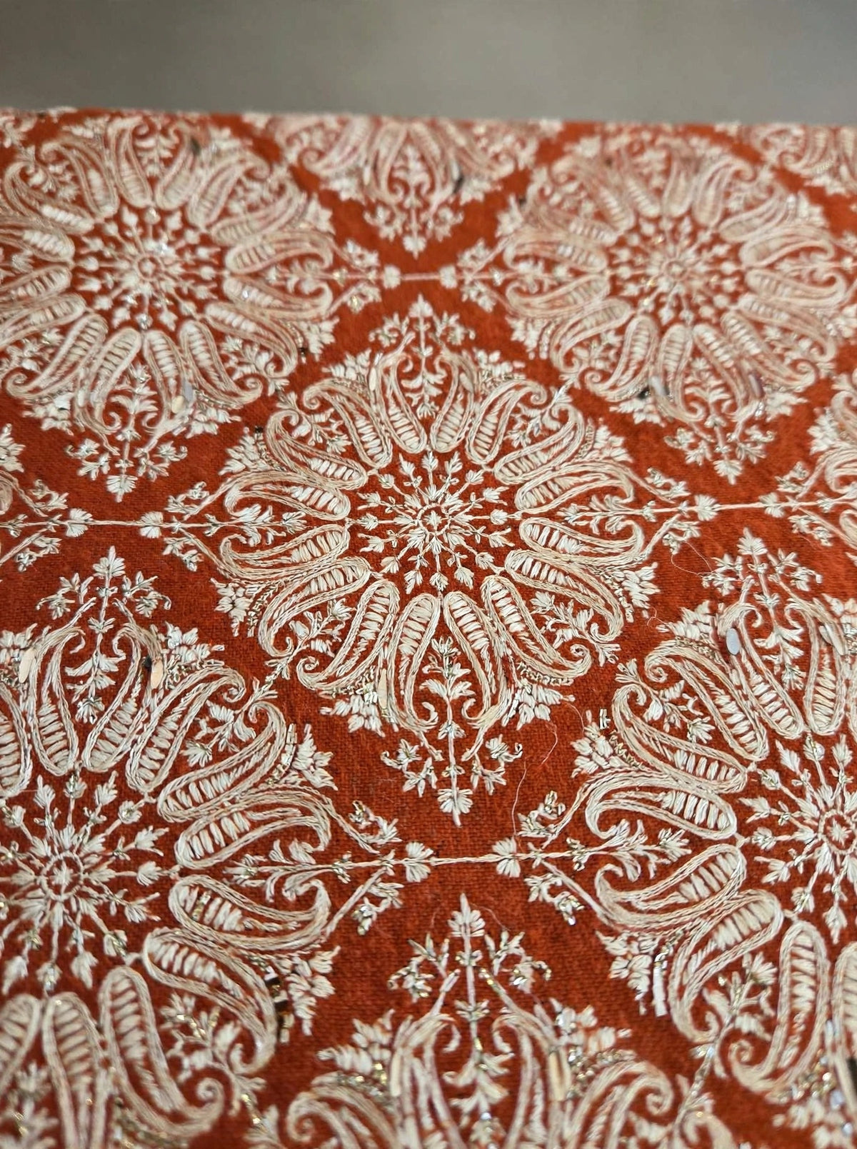 Rust Orange Nalki Embroidered Pashmina Shawl